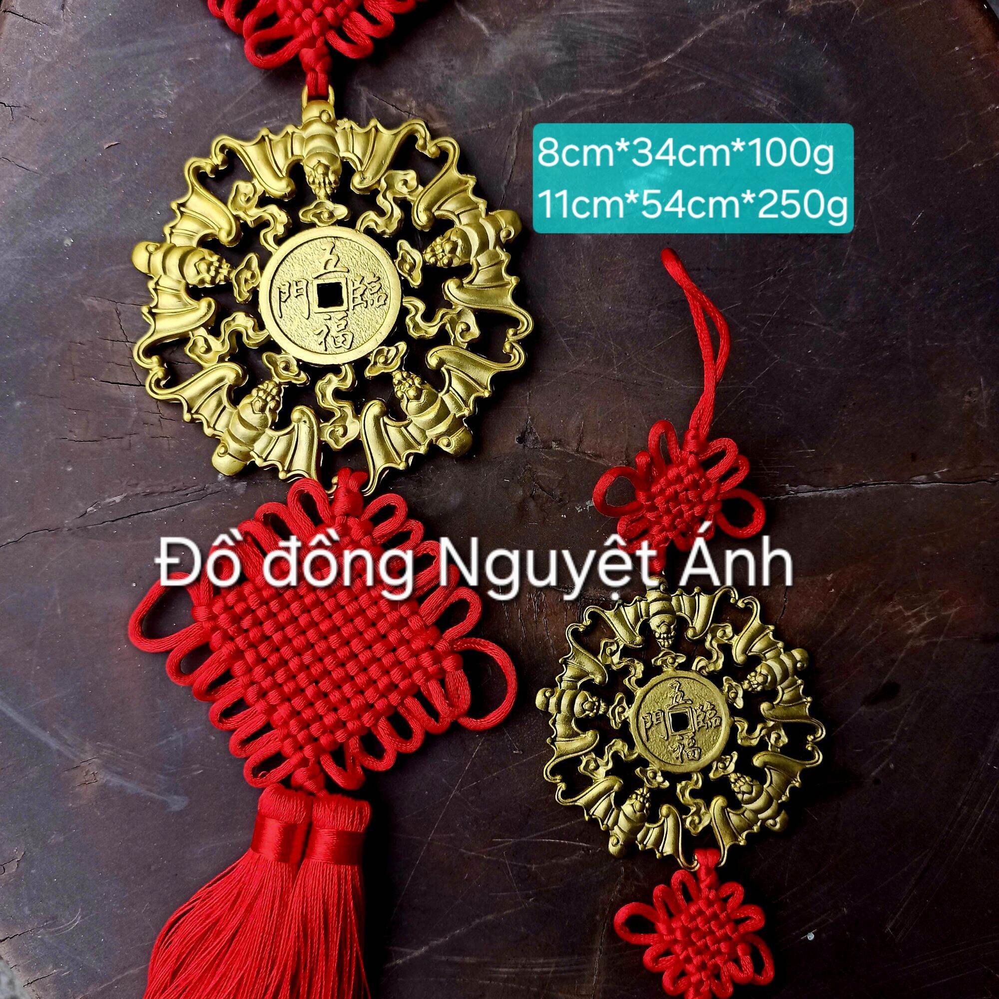  Một dây ngũ phúc lâm môn đồng thau kết dây đỏ treo Mặt Năm Dơi Bằng Đồng Thau Kết dây đỏ 