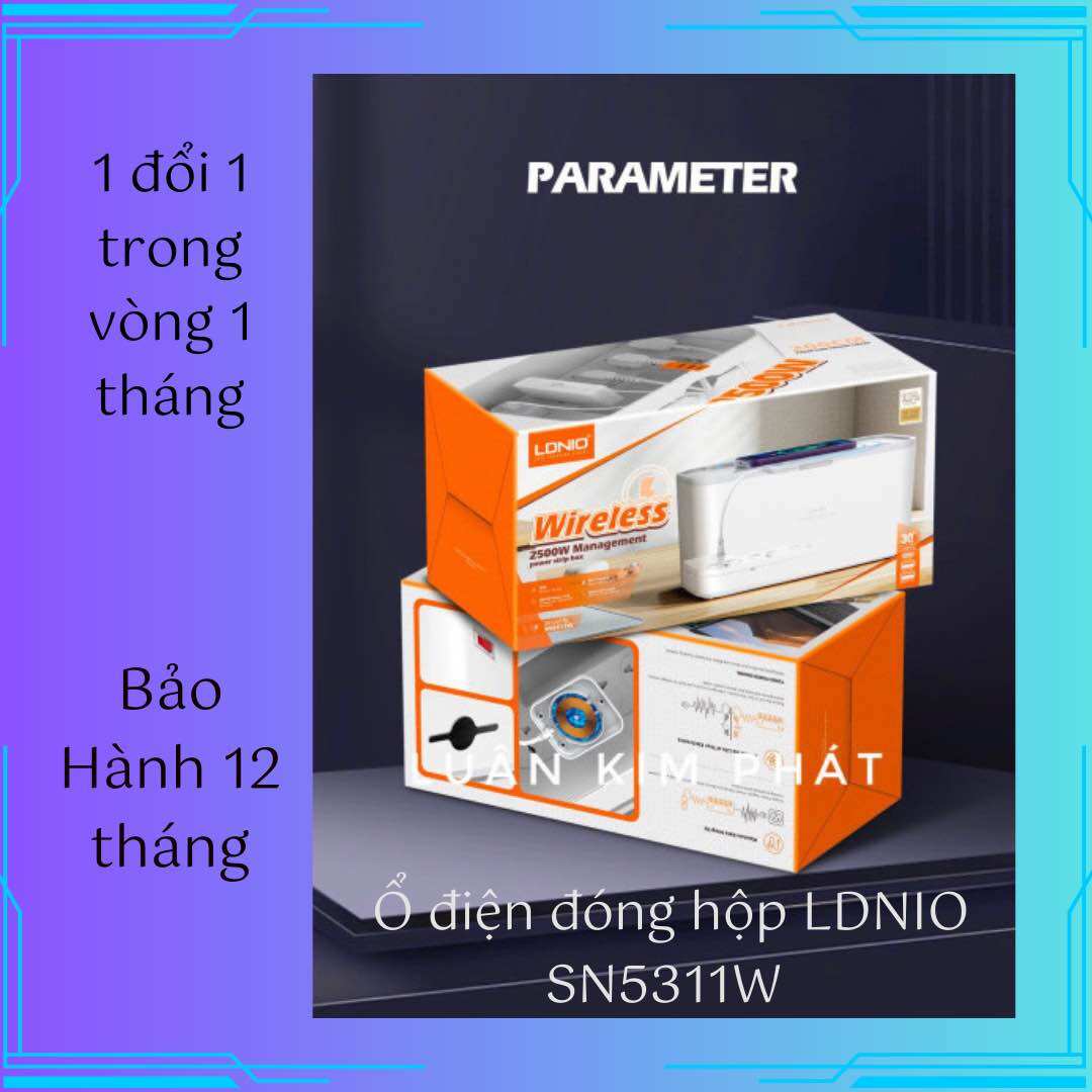 Ổ điện đóng hộp ldnio sn5311w. 5 ổ cắm 2500w,1 cổng type c 20w,1 cổng qc 18w,1 cổng usb-a 12w,sạc không dây