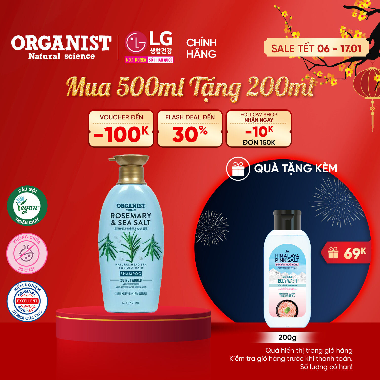 Dầu gội thuần chay Organist Rosemary & Sea salt 500ml