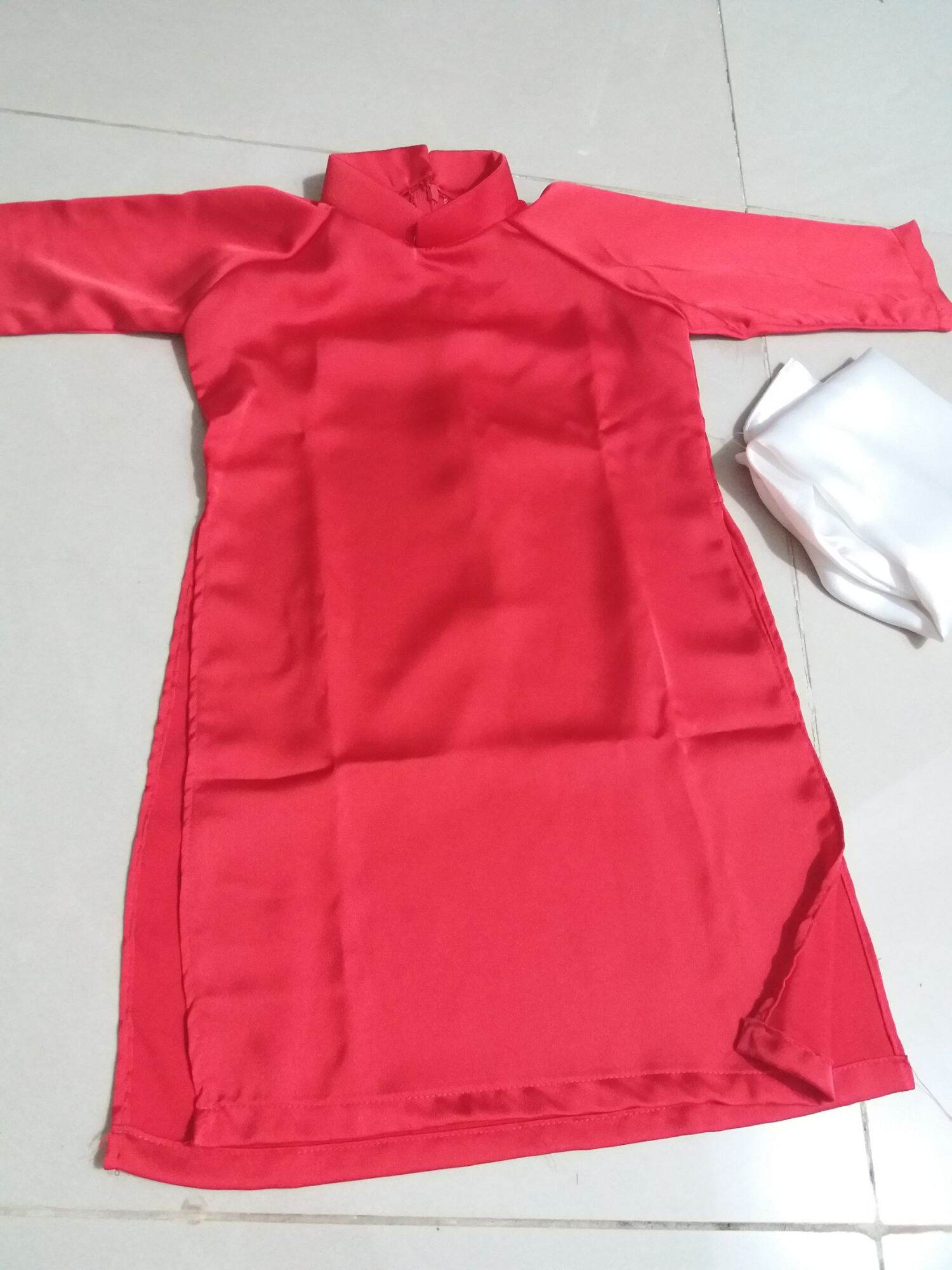 Áo dài đỏ lụa Satin kèm quần
