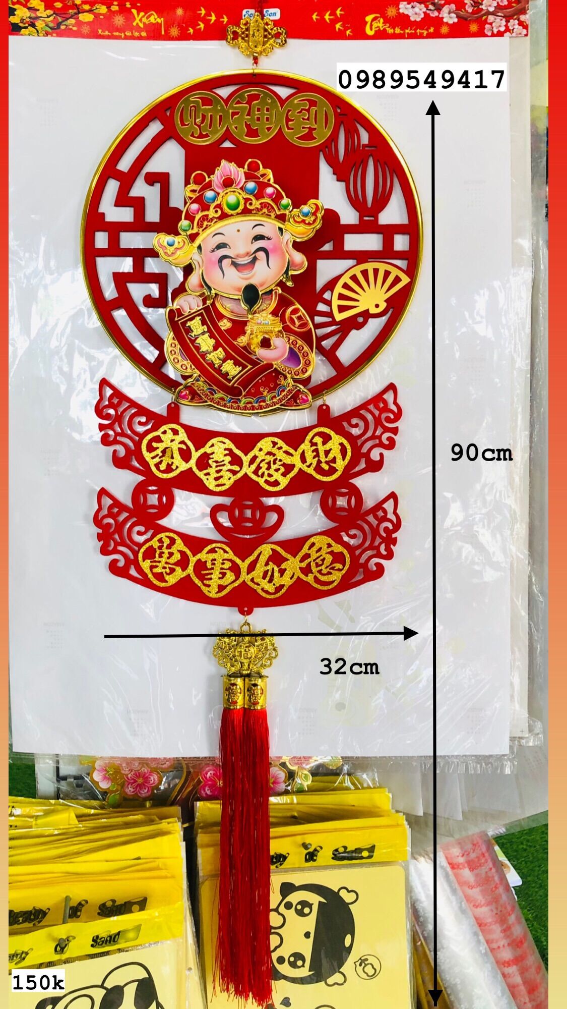 Khung dải treo Thần Tài lắc đầu dùng pin, gọi tài lộc,phú quý, Treo trang trí Tết mừng Tết 2023.