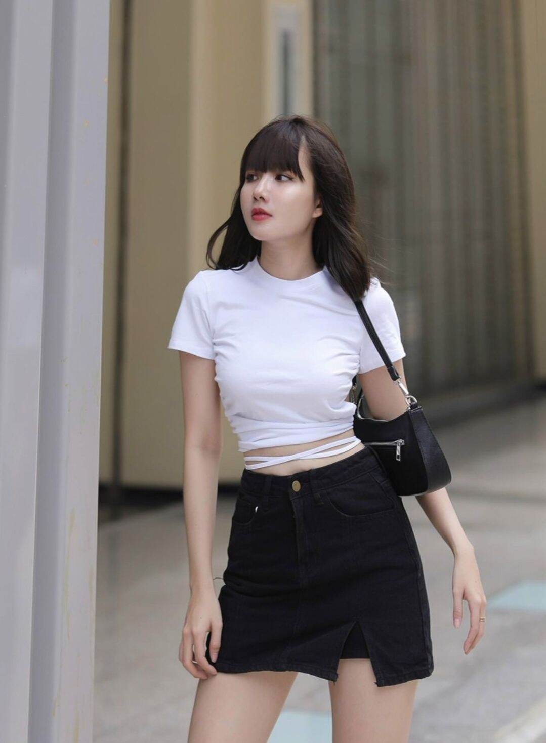 Áo đan dây lưng sexy form 42 kg trở lại áo thun croptop áo thun ôm body áo thun nhỏ