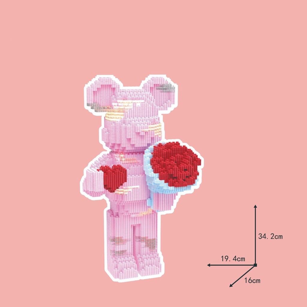 Mô hình lắp ghép Gấu bearbrick Trắng - trái tim