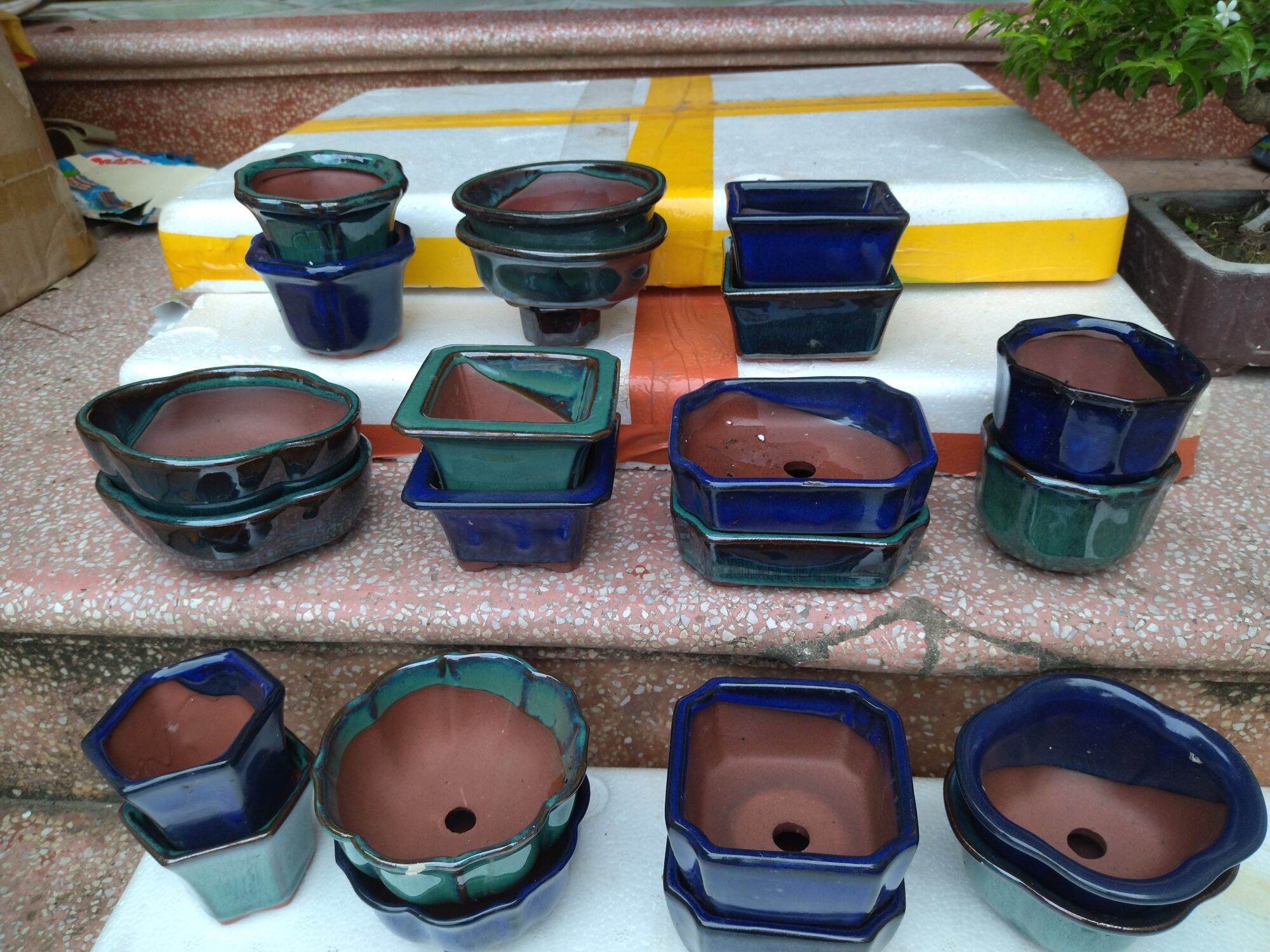 22 chậu men hỏa biến trồng bonsai, sen đá