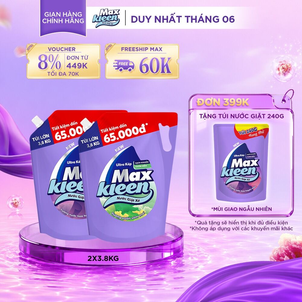 Combo 2 Túi Nước Giặt Xả MaxKleen 3.8kg