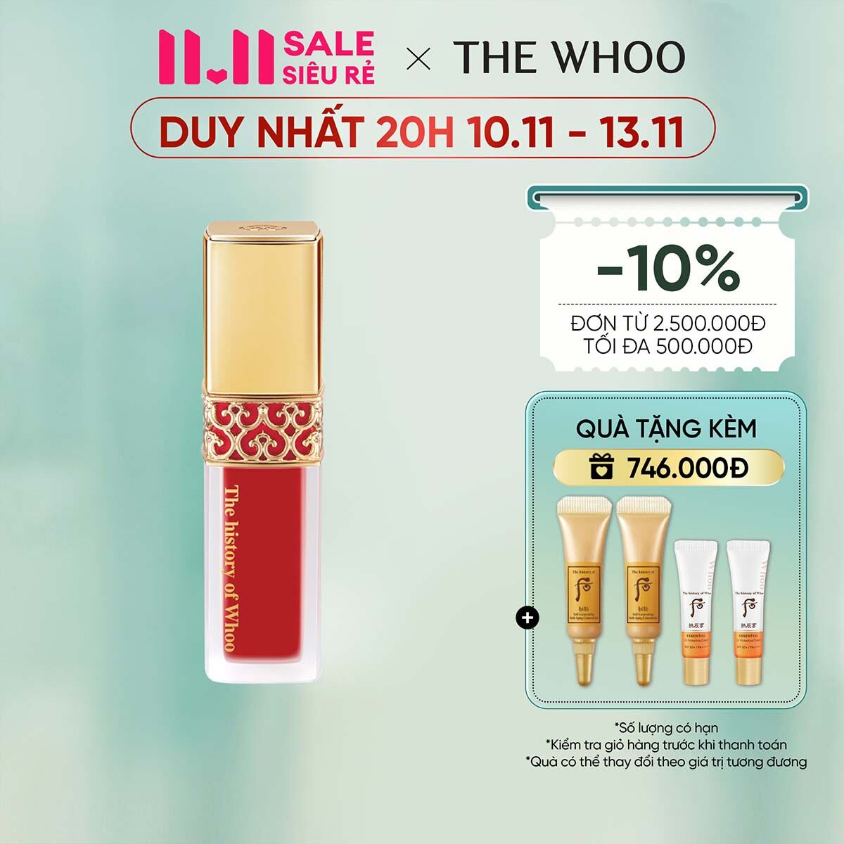 Son kem lỳ Đông y The History of Whoo Gongjinhyang Mi Velvet Lip Liquid 6g