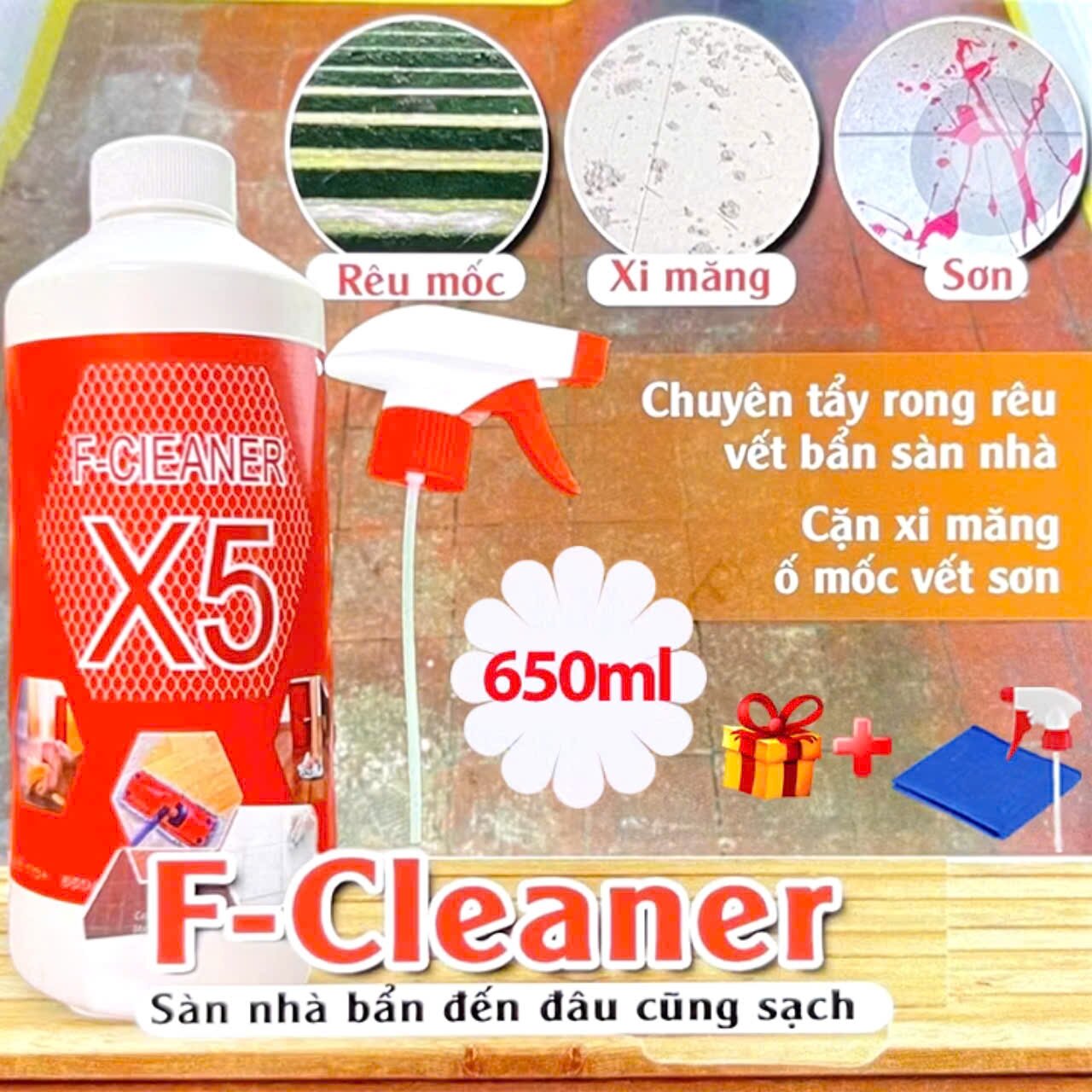 Nước Tẩy Trắng Ron, Sàn Gạch Men Cực Trắng F-CLEANER X5 650ml