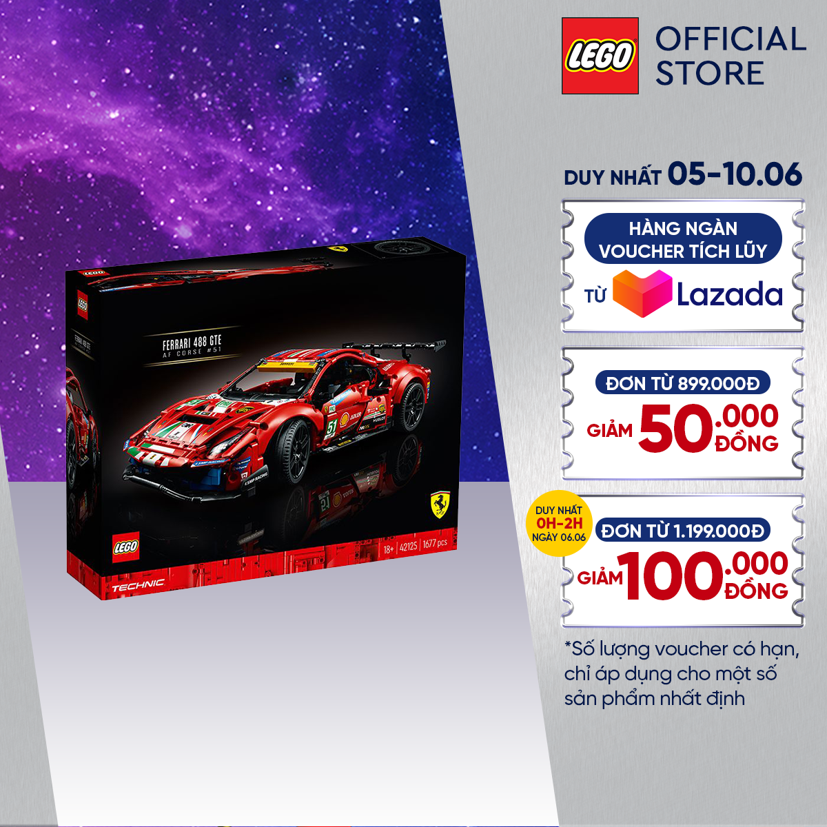 LEGO TECHNIC 42125 Đồ Chơi Lắp Ráp Siêu Xe Ferrari 488 GTE ( 1677 Chi tiết)