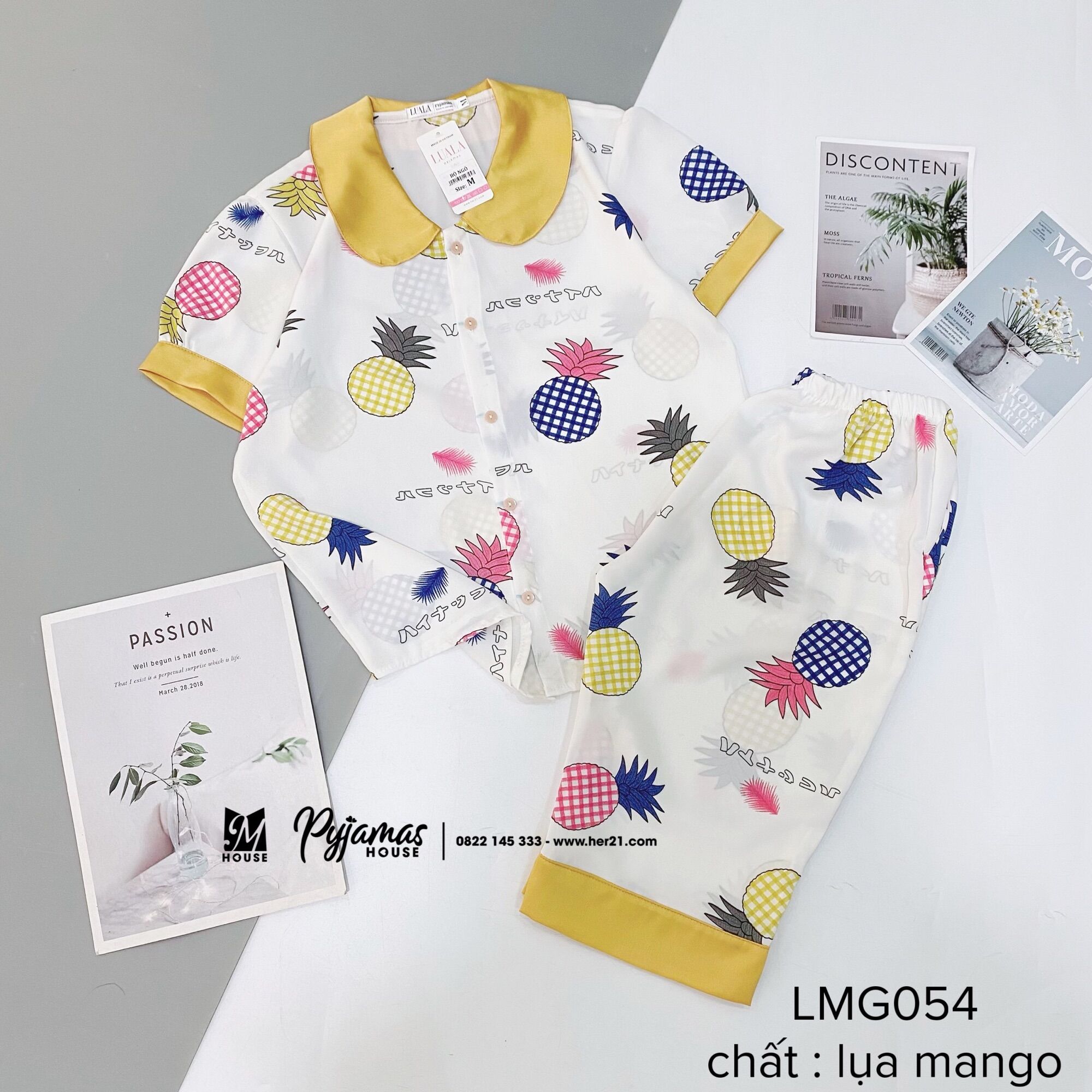 Bộ pyjama lụa Mnago tay ngắn quần lửng cao cấp