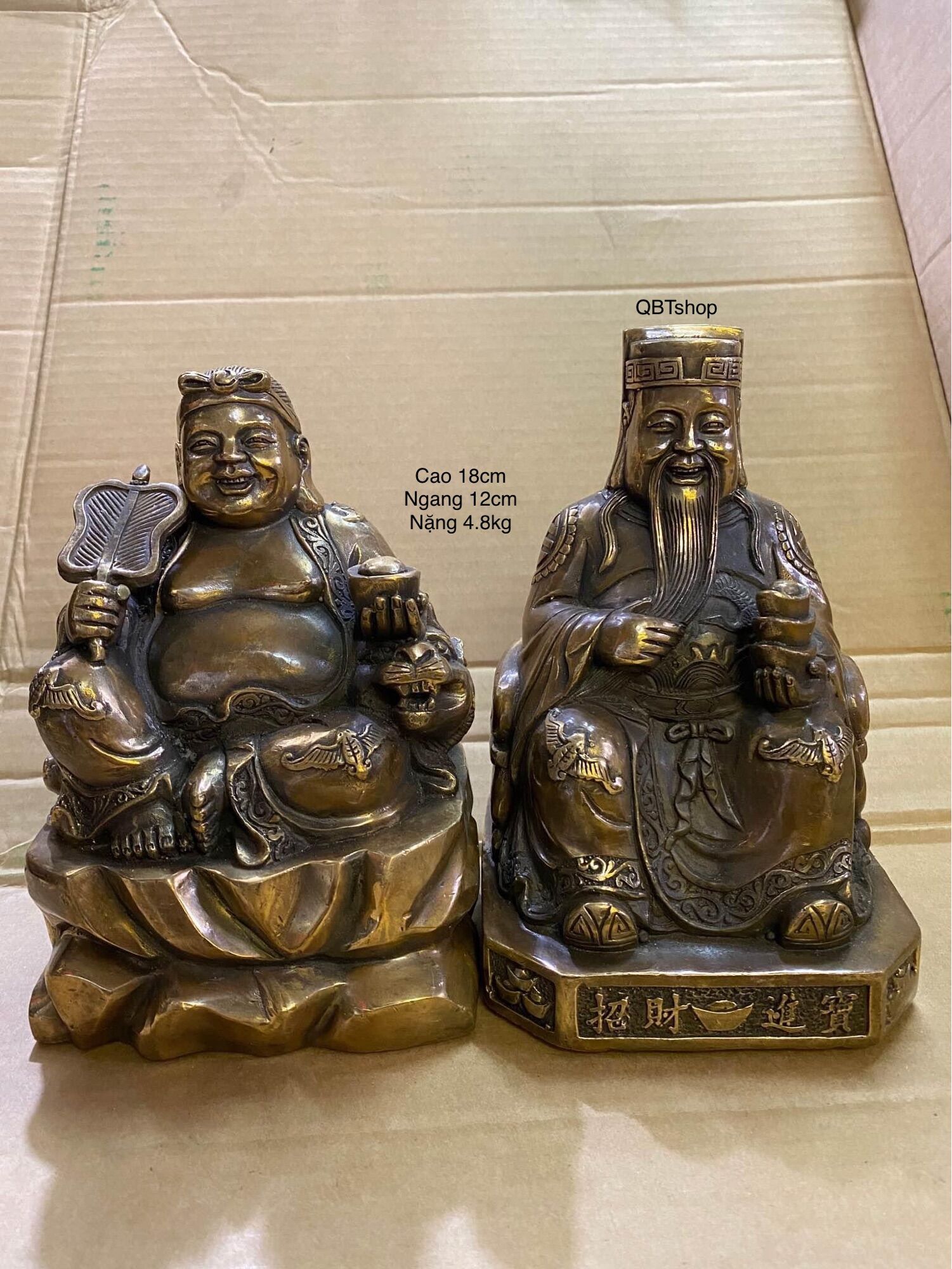 Bộ Thần Tài Thổ Địa cao 18cm bằng đồng phong thuỷ