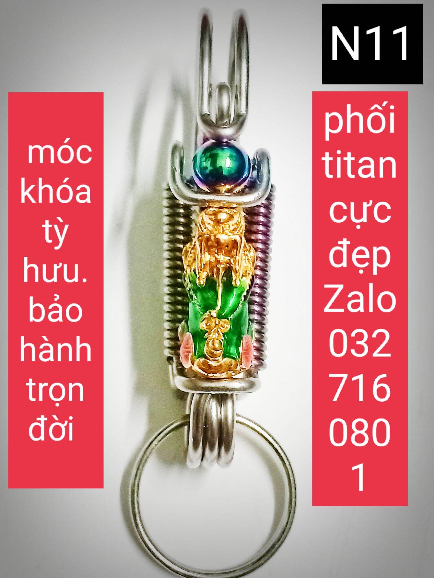 móc khóa inox phối tỳ hưu ngậm ngọc