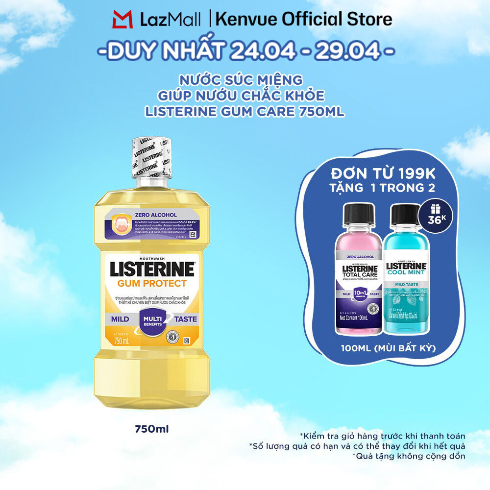 Nước Súc Miệng Listerine Gum Protect Zero Alcohol Giúp Nướu Chắc Khỏe - Dung Tich 750ml