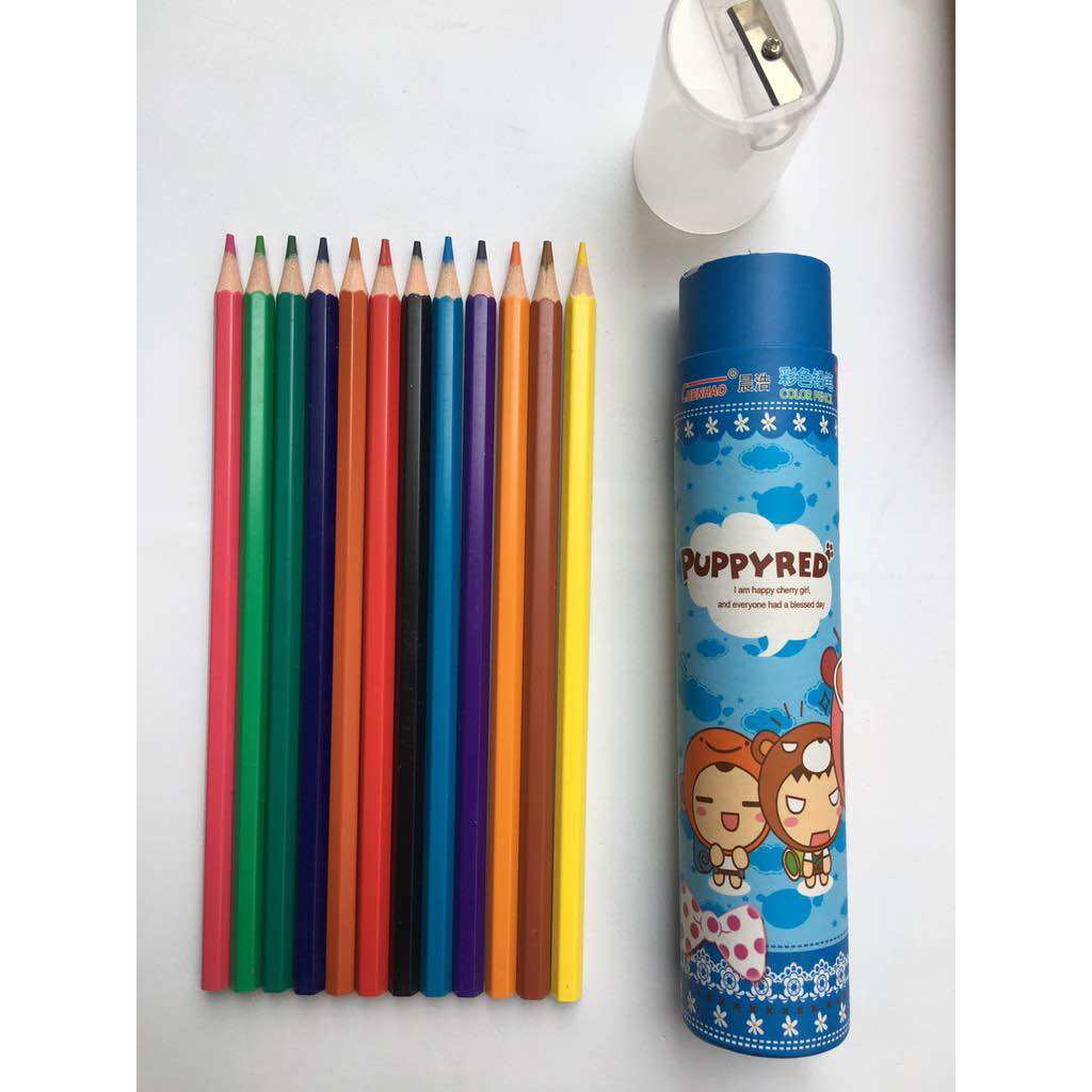 Hộp 12 bút chì puppyred ngẫu nhiên 12 màu ngẫu nhiên tiện dụng c16,