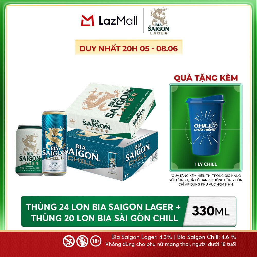 Nồng Độ Cồn 4.3% - Combo 1 Bia Saigon Lager 330ml + Nồng Độ Cồn 4.6% - 1 Bia Sài Gòn Chill 20 Lon 330ml