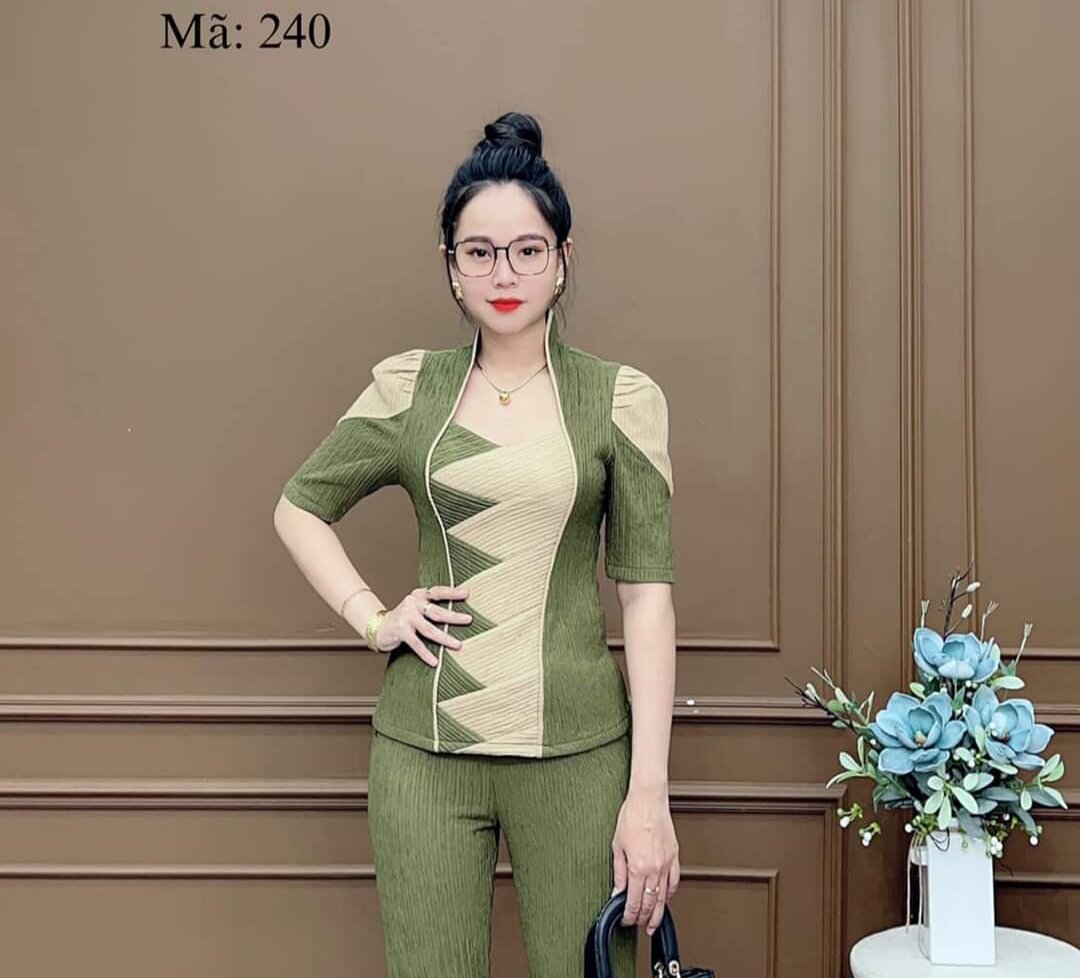 sét bộ phối de thương quần ống loe