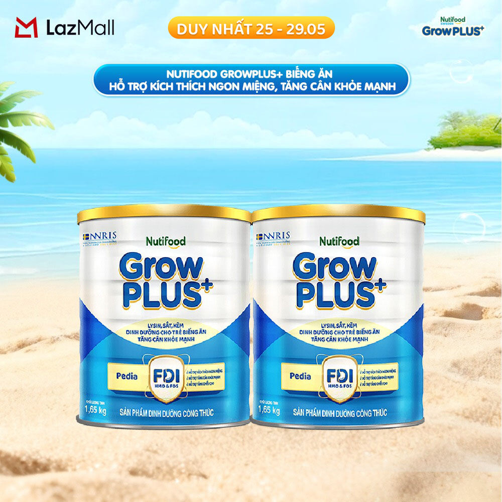 Combo 2 Sữa Bột Nutifood GrowPLUS+ Biếng Ăn (Xanh) - Hỗ Trợ Kích Thích Ngon Miệng, Tăng Cân Khỏe Mạnh (2 Lon 1,65 Kg)