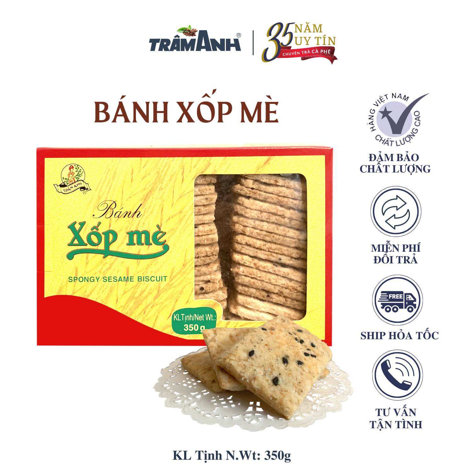 BÁNH XỐP MÈ TRÂM ANH-hộp 350gr- Chay Mặn đều dùng được- Sản Phẩm của Trà Cà Phê Trâm Anh