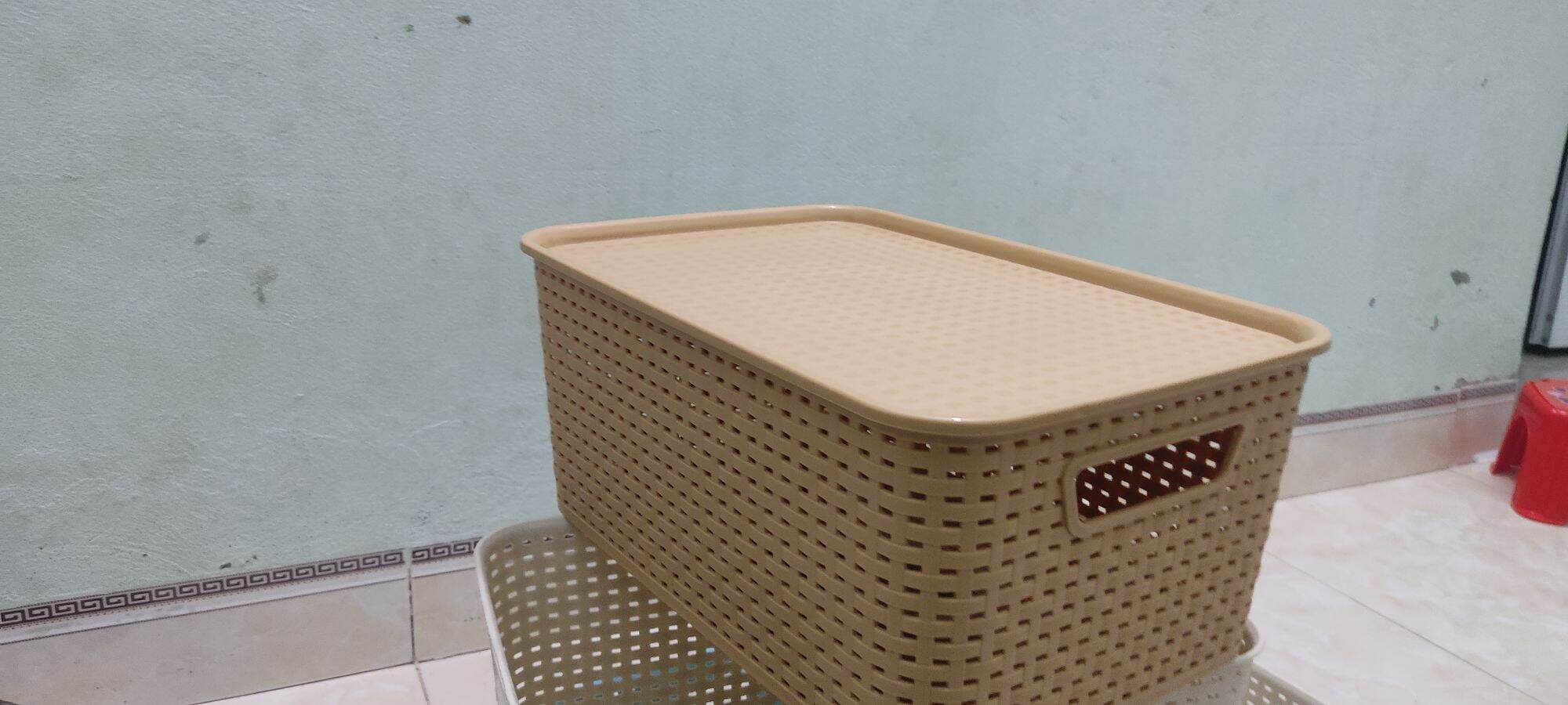 RỔ ĐAN GIẢ MÂY CÓ NẮP ĐẬY Kích thước 39 *29.5 *22 cm