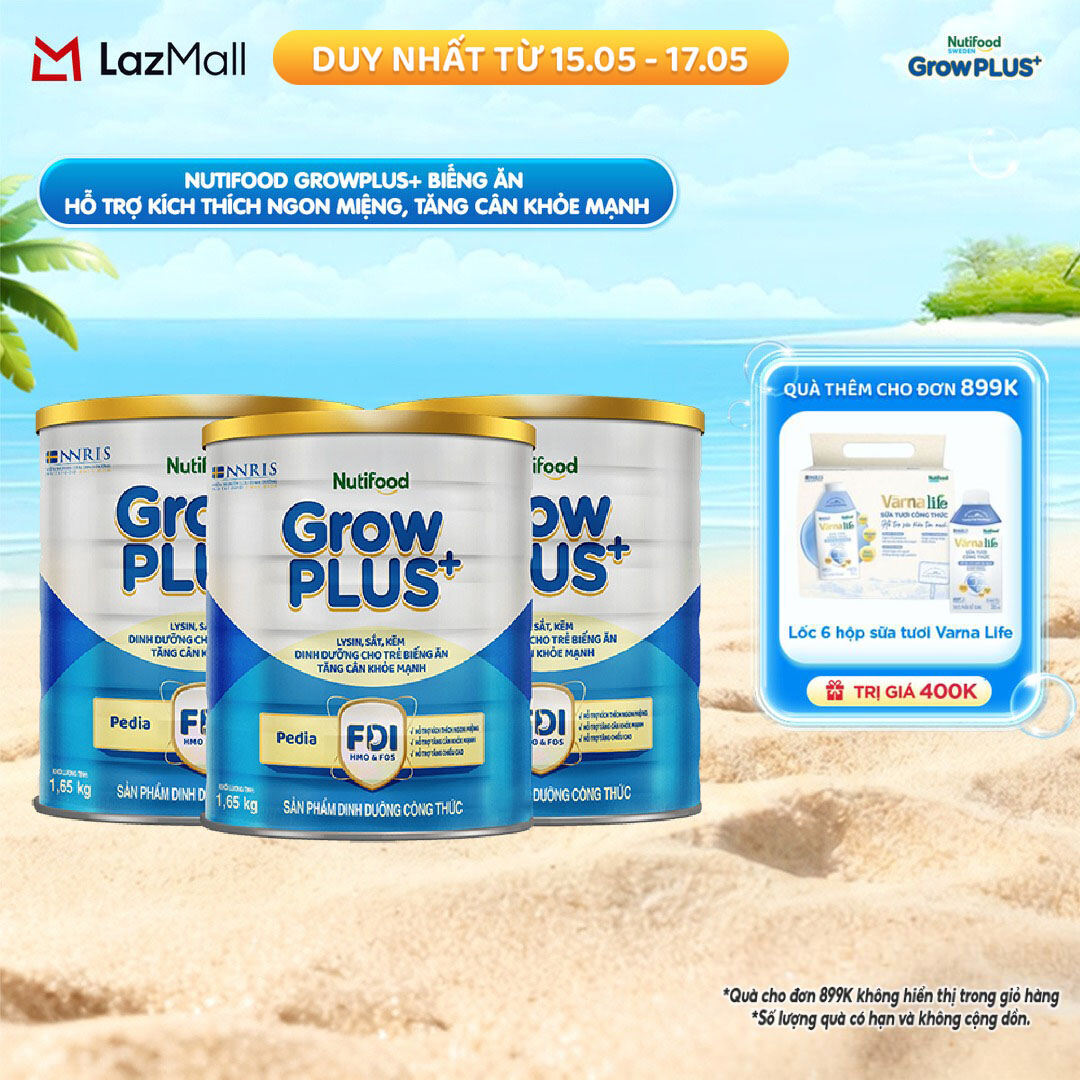 Combo 3 Sữa Bột Nutifood GrowPLUS+ Biếng Ăn (Xanh)  - Hỗ Trợ Kích Thích Ngon Miệng, Tăng Cân Khỏe Mạnh (3 Lon 1,65 Kg)