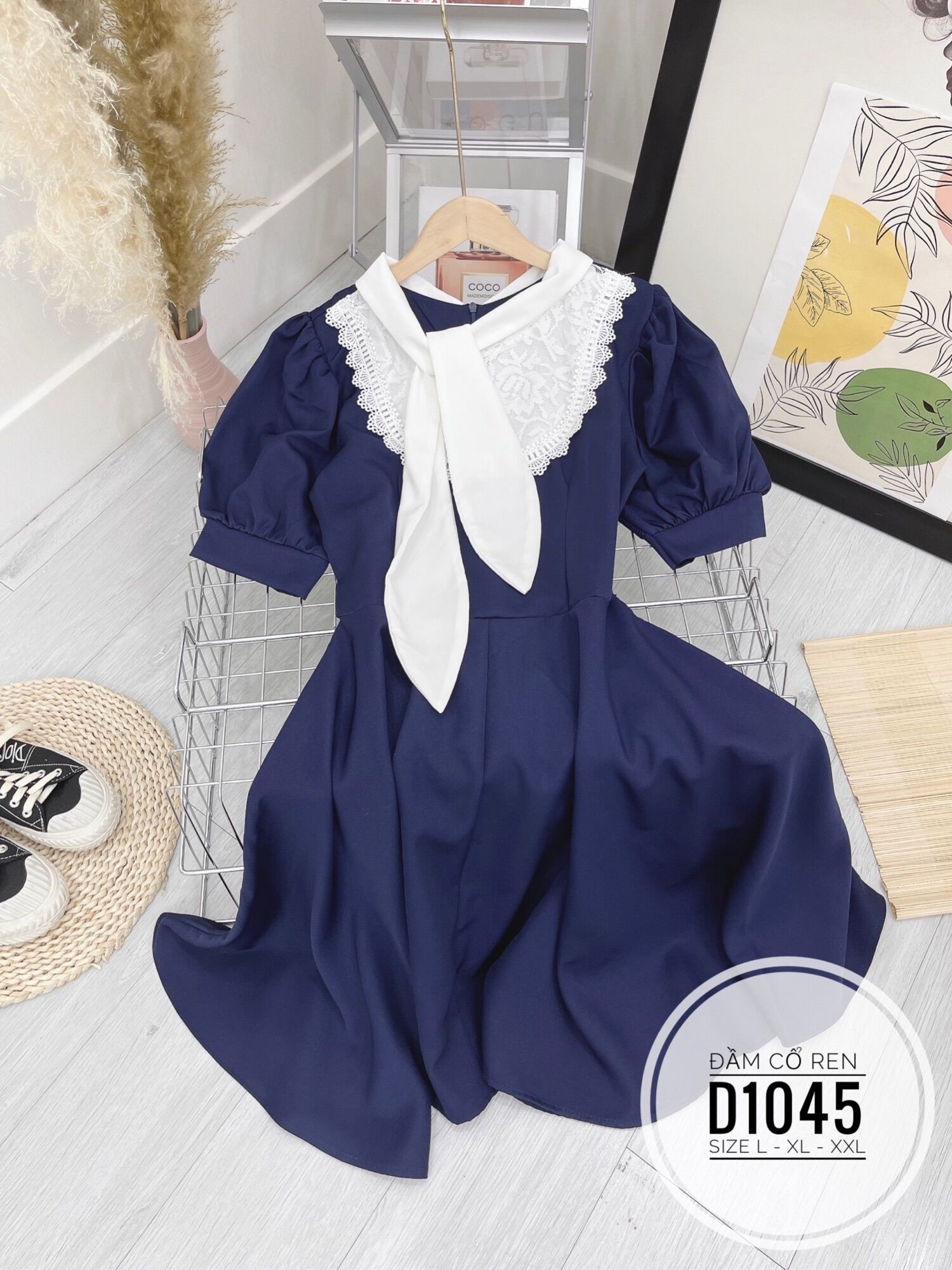 [Ảnh thật] 60-90kg Bigsize ĐẦM XANH CỔ REN D1045