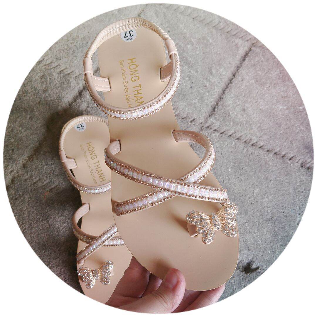 SANDAL ĐÓNG 2 DÂY CHÉO QUAI ĐÍNH ĐÁ