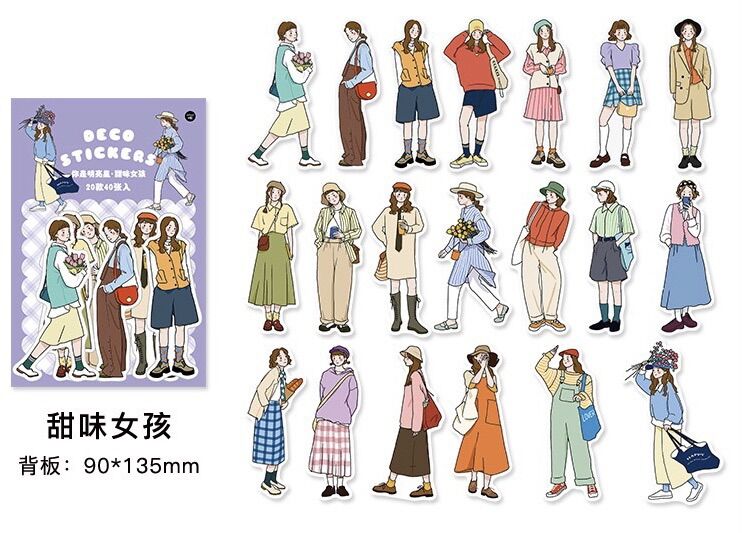 Set 40pcs stickers cô gái cá tính dùng để trang trí