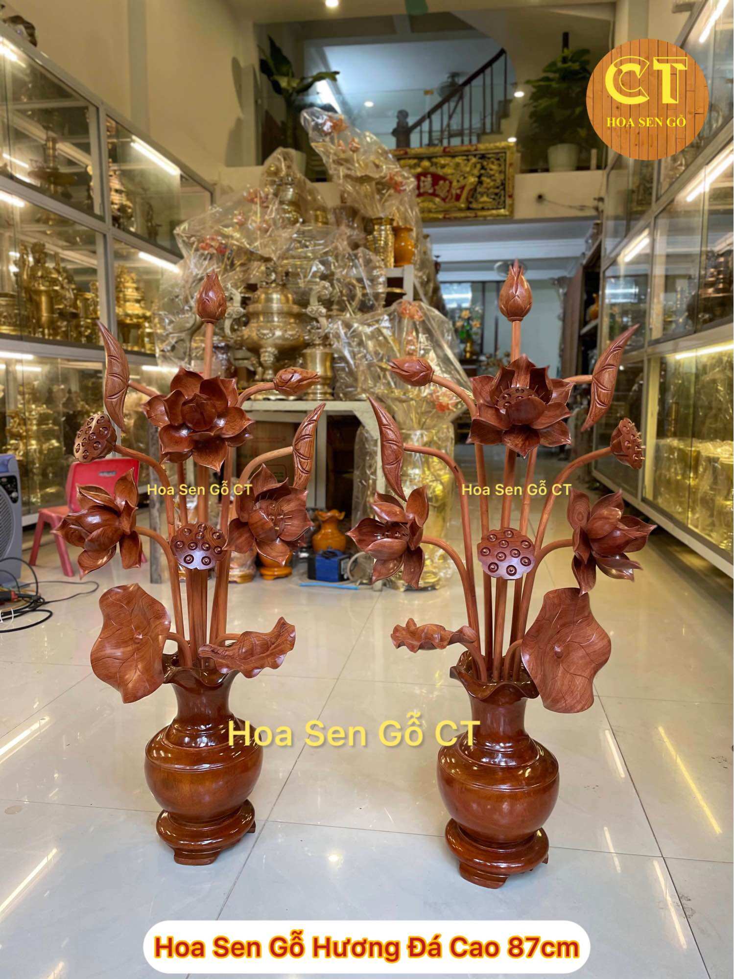 Bình Hoa Sen Gỗ Hương Đá Cao 87cm - 1 Bình