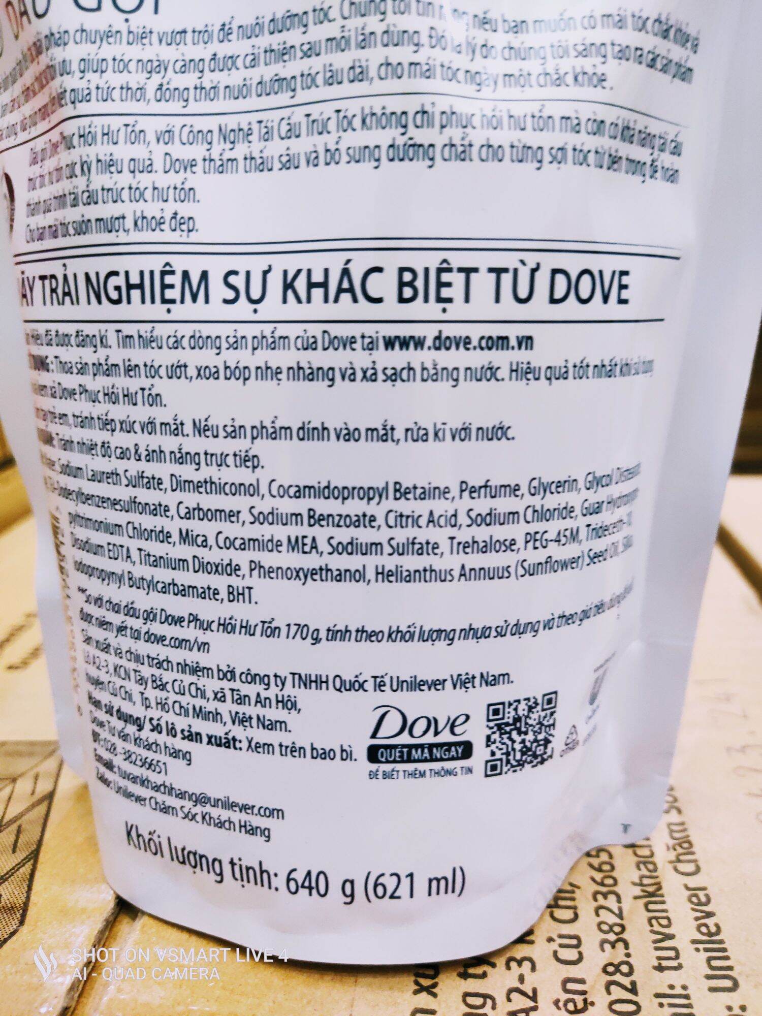 Dầu gội đầu dove túi 640g.