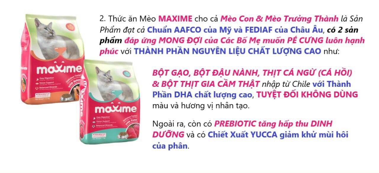 Thức ăn hạt Maxime dành cho mèo mọi lứa tuổi