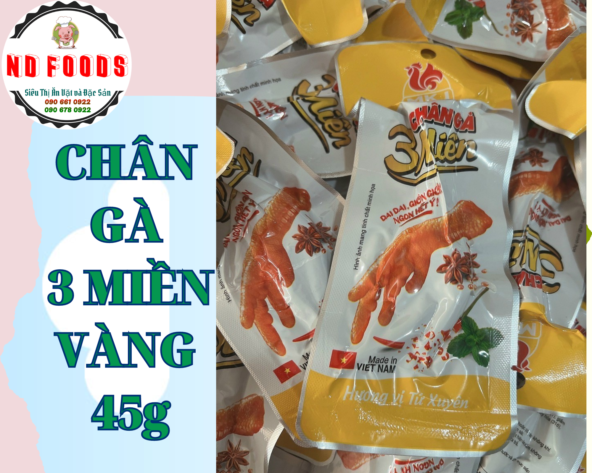 Chân gà 3 miền vàng 45g combo 10 cái và combo 30 cái tiện lợi