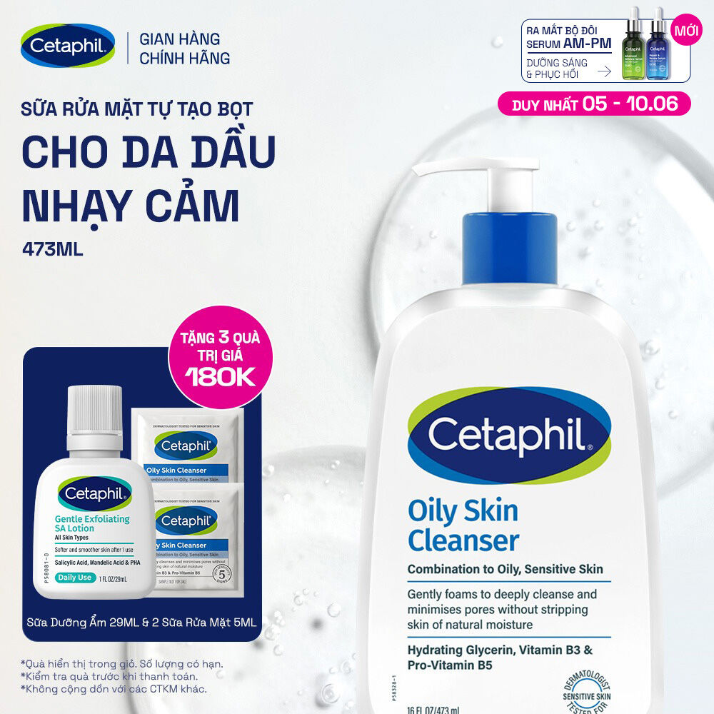 Sữa rửa mặt dịu lành cho da dầu nhạy cảm CETAPHIL OILY SKIN CLEANSER 473ML