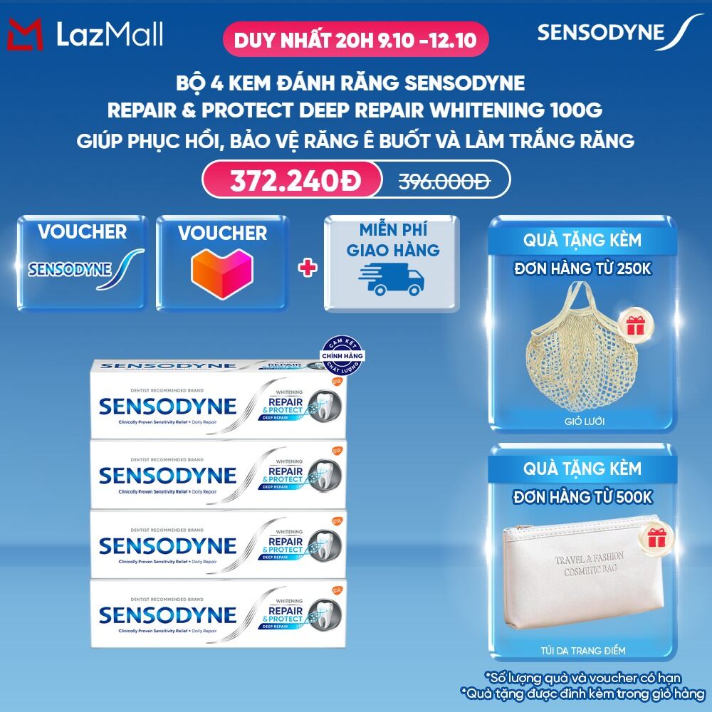 Bộ 4 Kem đánh răng SENSODYNE Repair & Protect Deep Repair Whitening 100g phục hồi, bảo vệ răng ê buốt và làm trắng răng