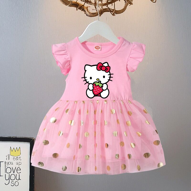 Đầm bé gái hình mèo Kitty Váy Kitty đầm Kitty cho bé gái thun 100% cotton phối voan lưới đính kim sa cấm bi cao cấp váy công chúa đầm dự tiệc cho trẻ em bé gái