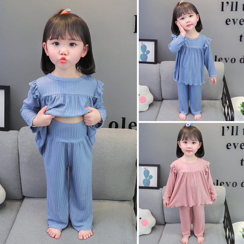 Modal đồ mặc ở nhà bé gái mẫu xuân thu đông trẻ em đồ mặc ở nhà mùa thu trẻ em bộ đồ ngủ áo thu bé gái
