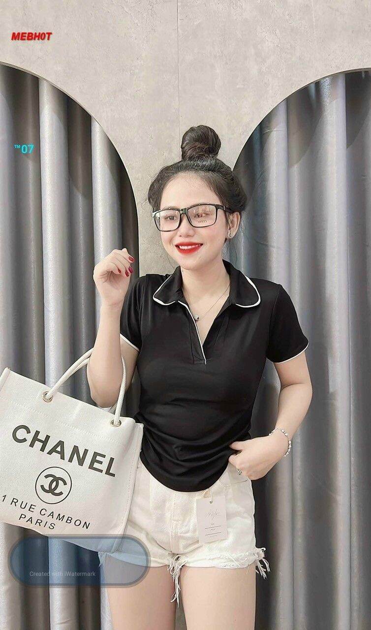 Áo sơ mi kiểu phối viền áo ôm croptop form dưới 47kg