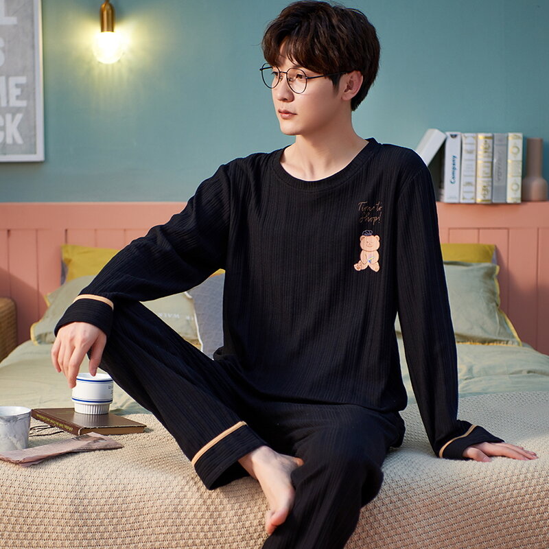 Đồ ngủ nam bộ đồ quần dài dài tay dài 2024 cotton mùa xuân thu mẫu nam bộ đồ mặc ở nhà cotton mùa hè mùa đông khoản mới năm