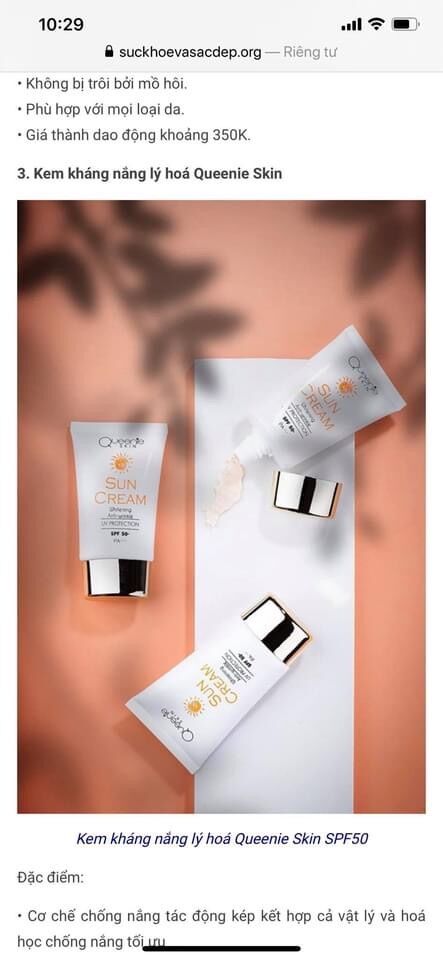 KEM CHỐNG NẮNG [KHÁNG NẮNG LÝ HOÁ QUEENIE SKIN ]