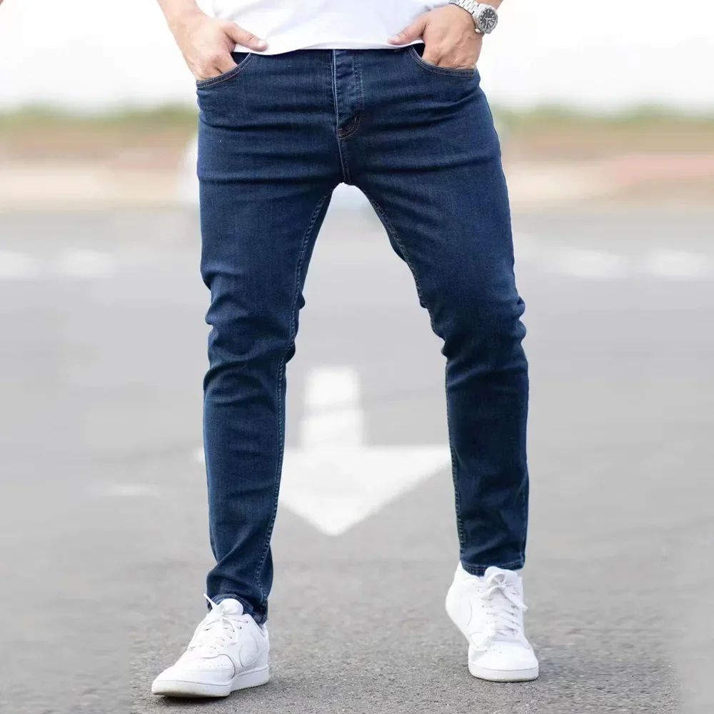 Nam Slim Fit Quần Jean Co Giãn Đen Xanh Nguyên Chất Màu Sắc Quần Tây Vintage Rửa Skinny Jeans Khóa Kéo Bay Dạo Phố Cho Mùa Xuân