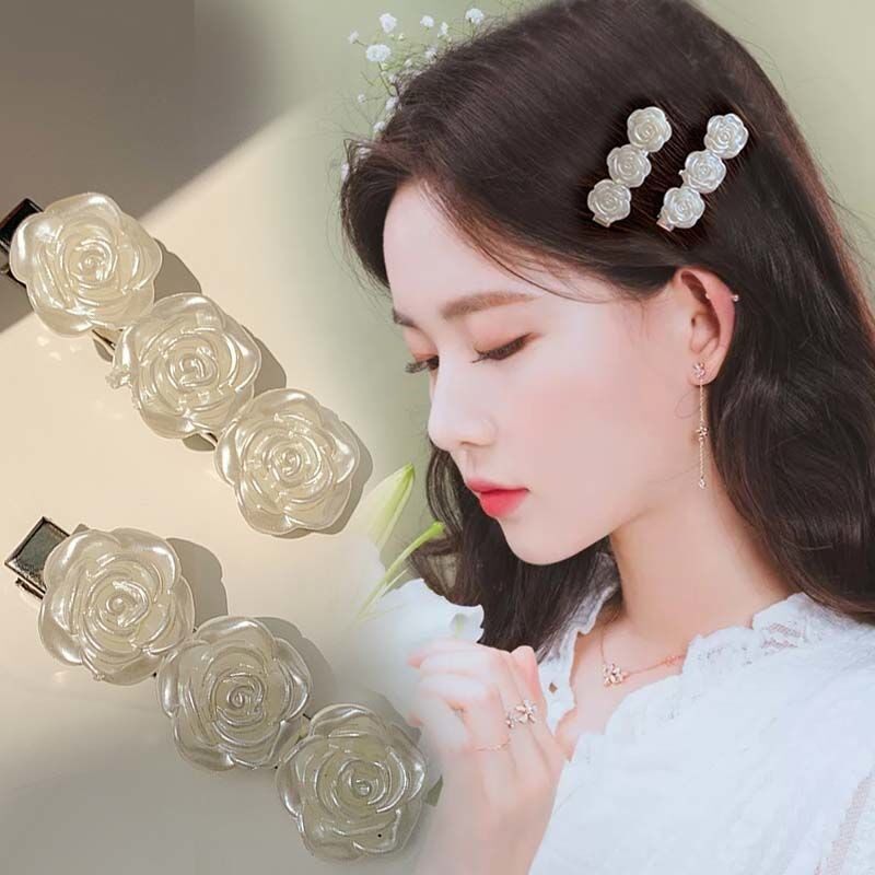 Kẹp tóc hoa hồng trắng thời trang cổ điển dễ thương