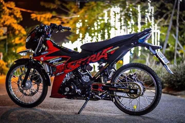 Tem rời xe satria đỏ đen, tem chế 3 lớp không bay màu