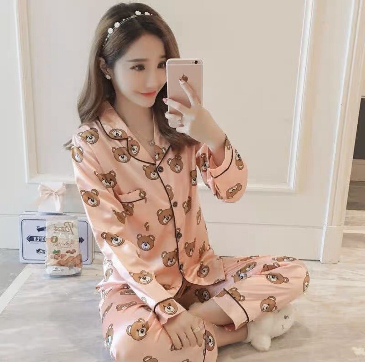 [HCM]SET BỘ  NGỦ PIZAMA PHI LỤA TAY DÀI -SN0239