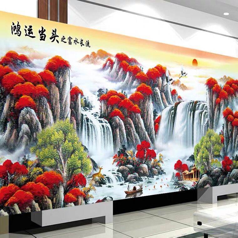 Tranh thêu chữ thập mona lisa, tranh thêu may mắn cho phòng khách, tranh sơn thủy khổ lớn, tự thêu thủ công mẫu mới 2024