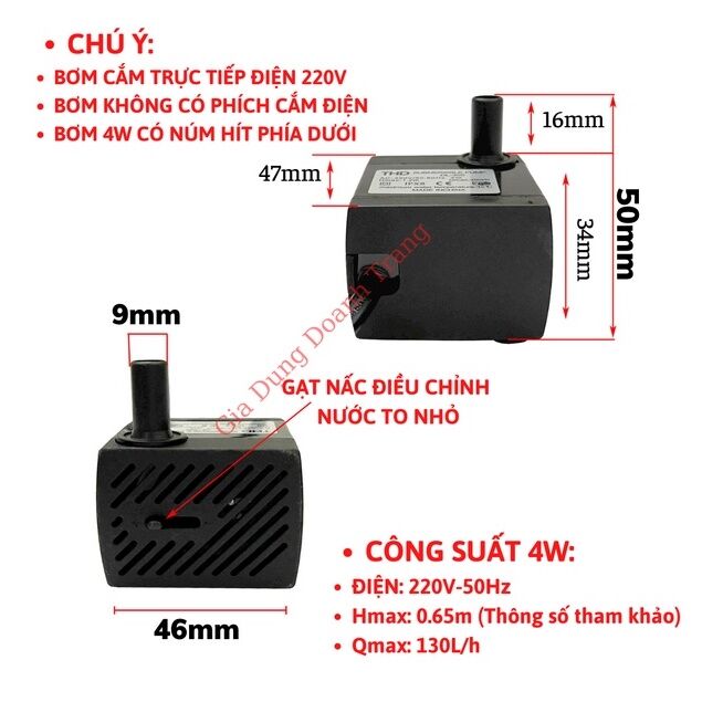 Bơm nước chìm mini 4W ,8W ,13W ,16W ,18W ,25W ,30W điện 220V, Bơm quạt hơi nước, Bể cá thủy sinh, Hòn non bộ