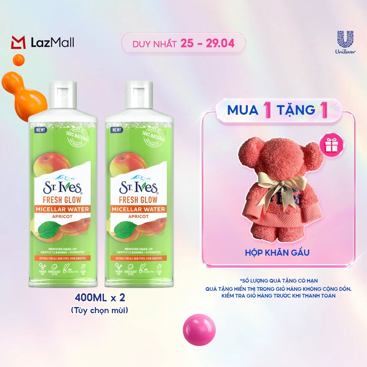 Combo 2 Nước tẩy trang St.ives chiết xuất Tràm Trà / Trái Mơ/ Hoa hồng 400ml