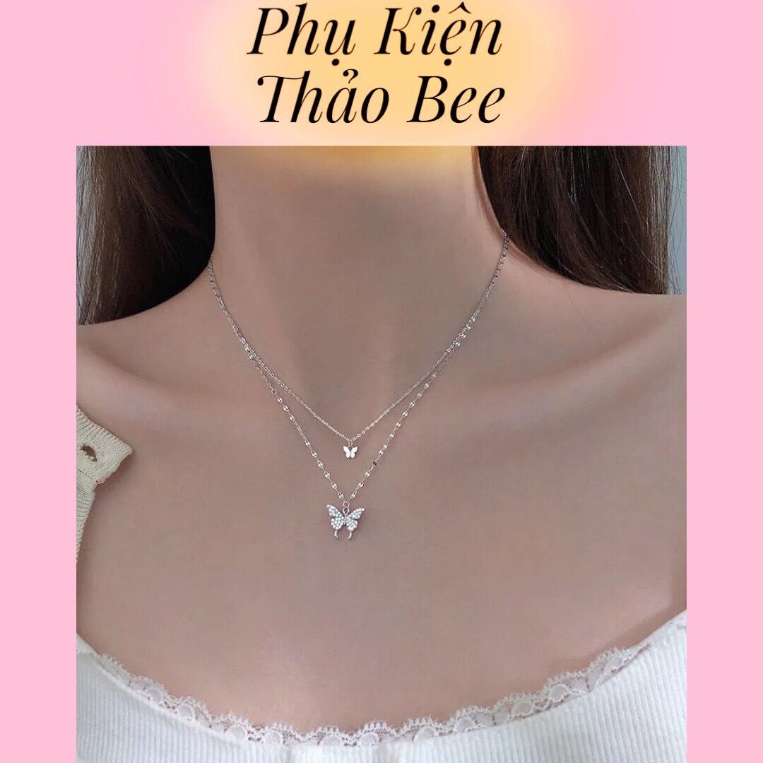Dây chuyền đôi hình bướm đính đá lấp lánh phong cách hàn quốc - hottrend