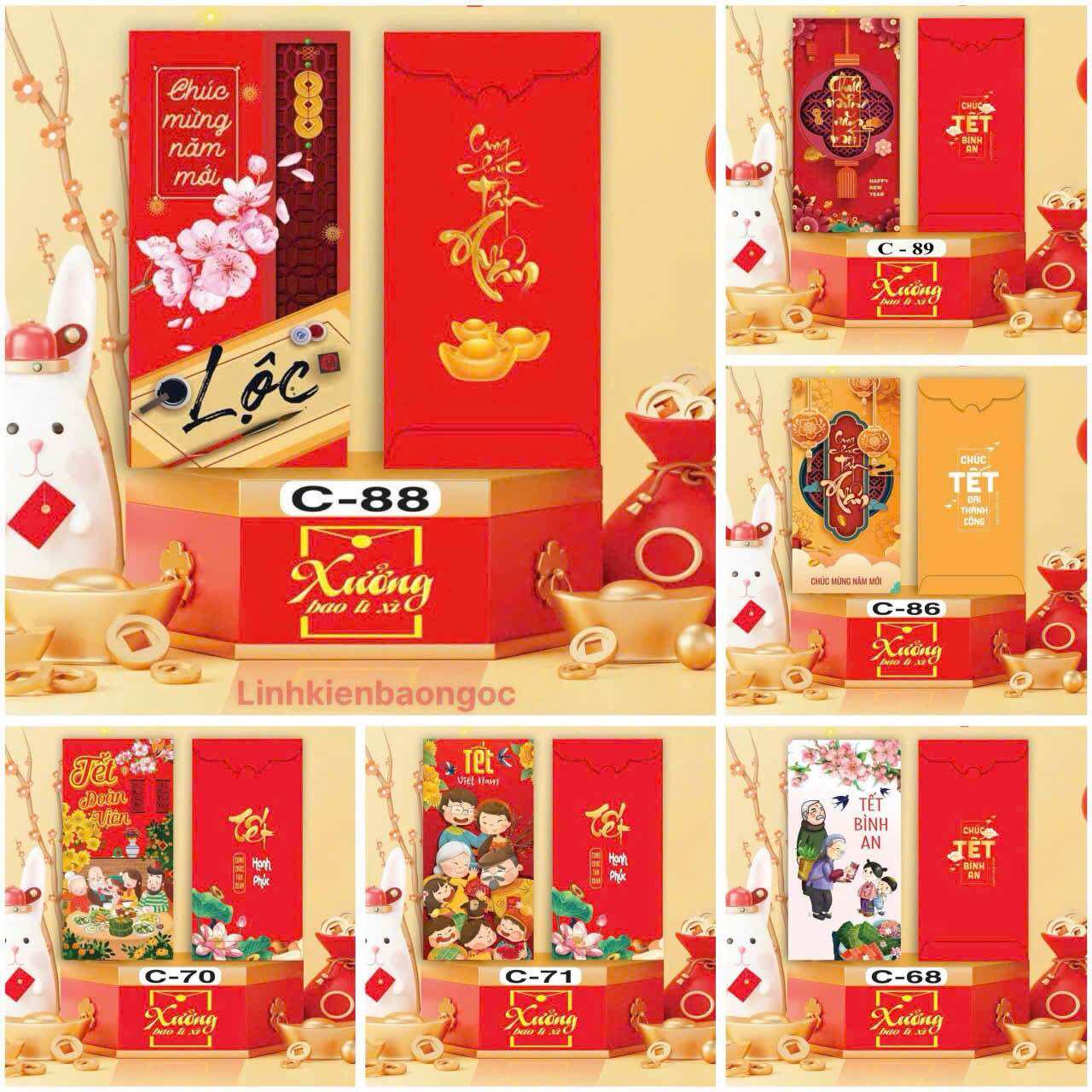 Bao lì xì tết 2025 (combo 100 bao lì xì 10 mẫu khác nhau )