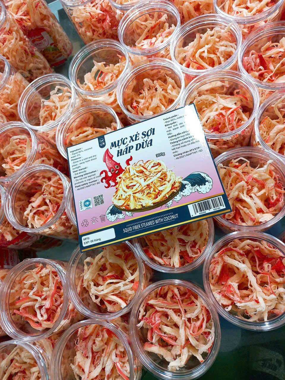 Mực xé sợi hấp dừa 300g ( mực loại 1, dày)