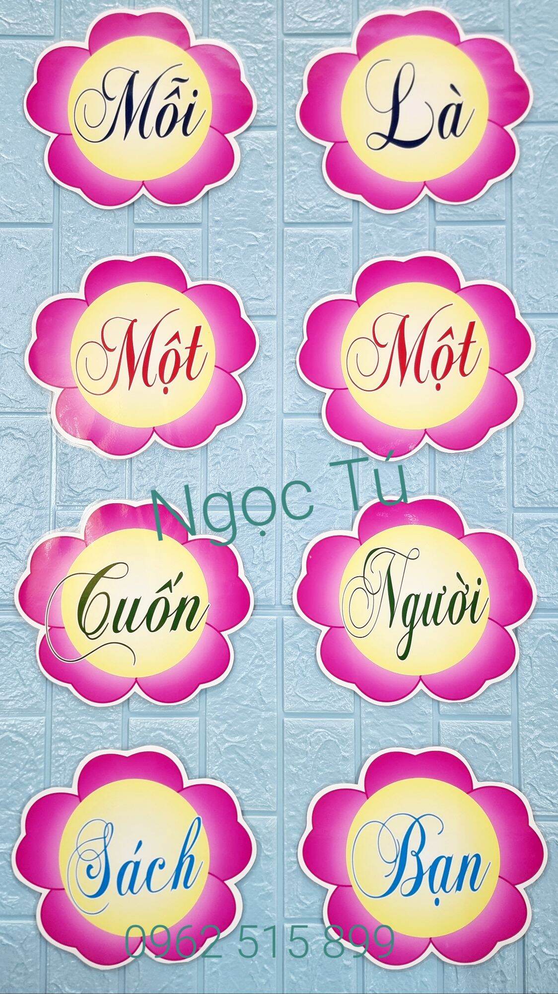 Khẩu hiệu Sách trang trí góc Thư viện A4. Ko kèm hoa xốp treo như trong ành.