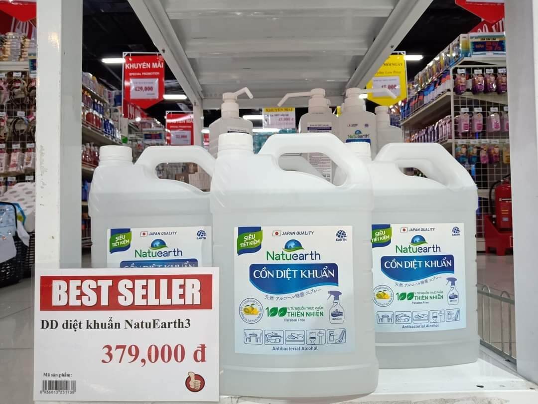 Cồn xịt diệt khuẩn ức chế sars-cov2 natuearth can lớn 3,8kg & 710ml