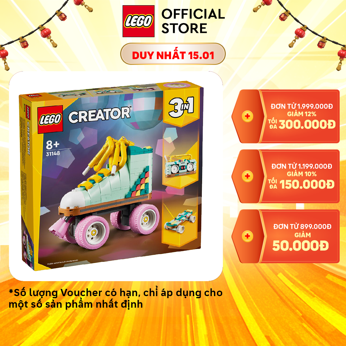 LEGO CREATOR 31148 Đồ chơi lắp ráp Giày trượt patin Retro (342 chi tiết)